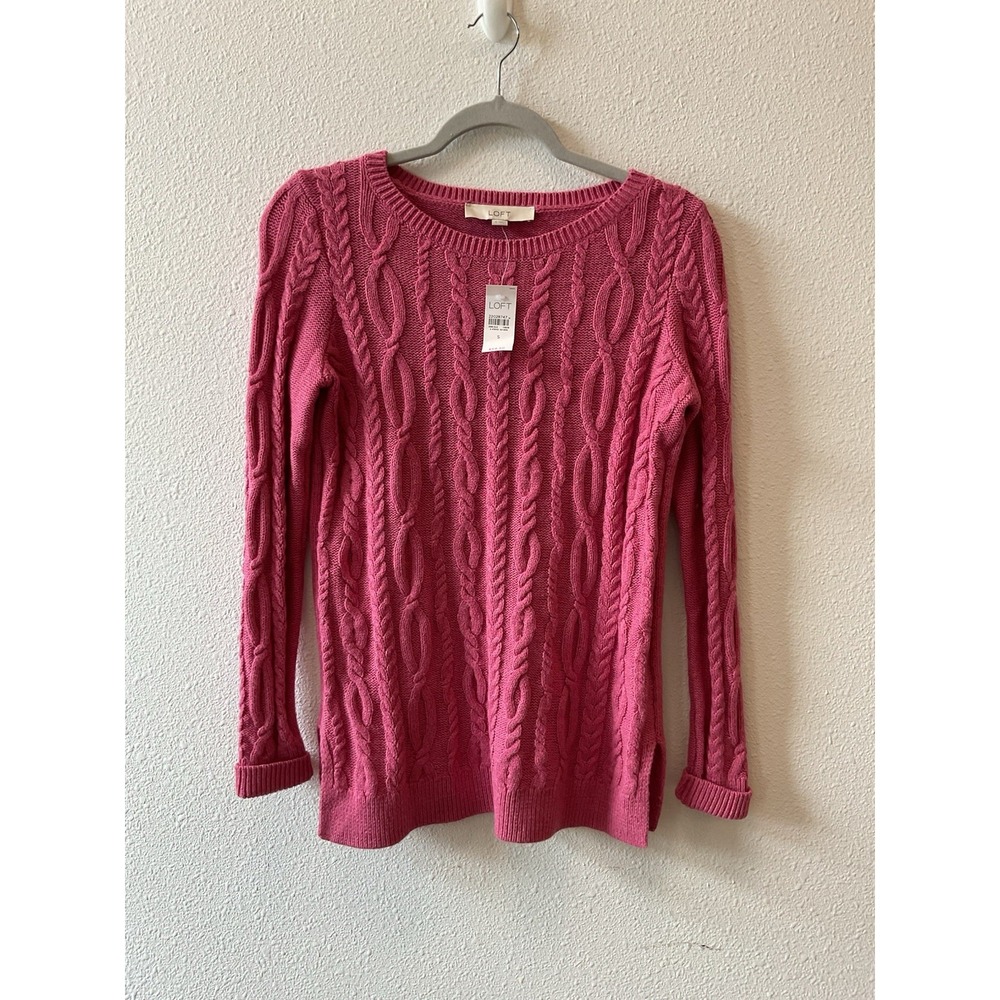 Ann Taylor Loft Women's S Pink Cable Knit Sweater Pullover Cotton Wool Blend NWT